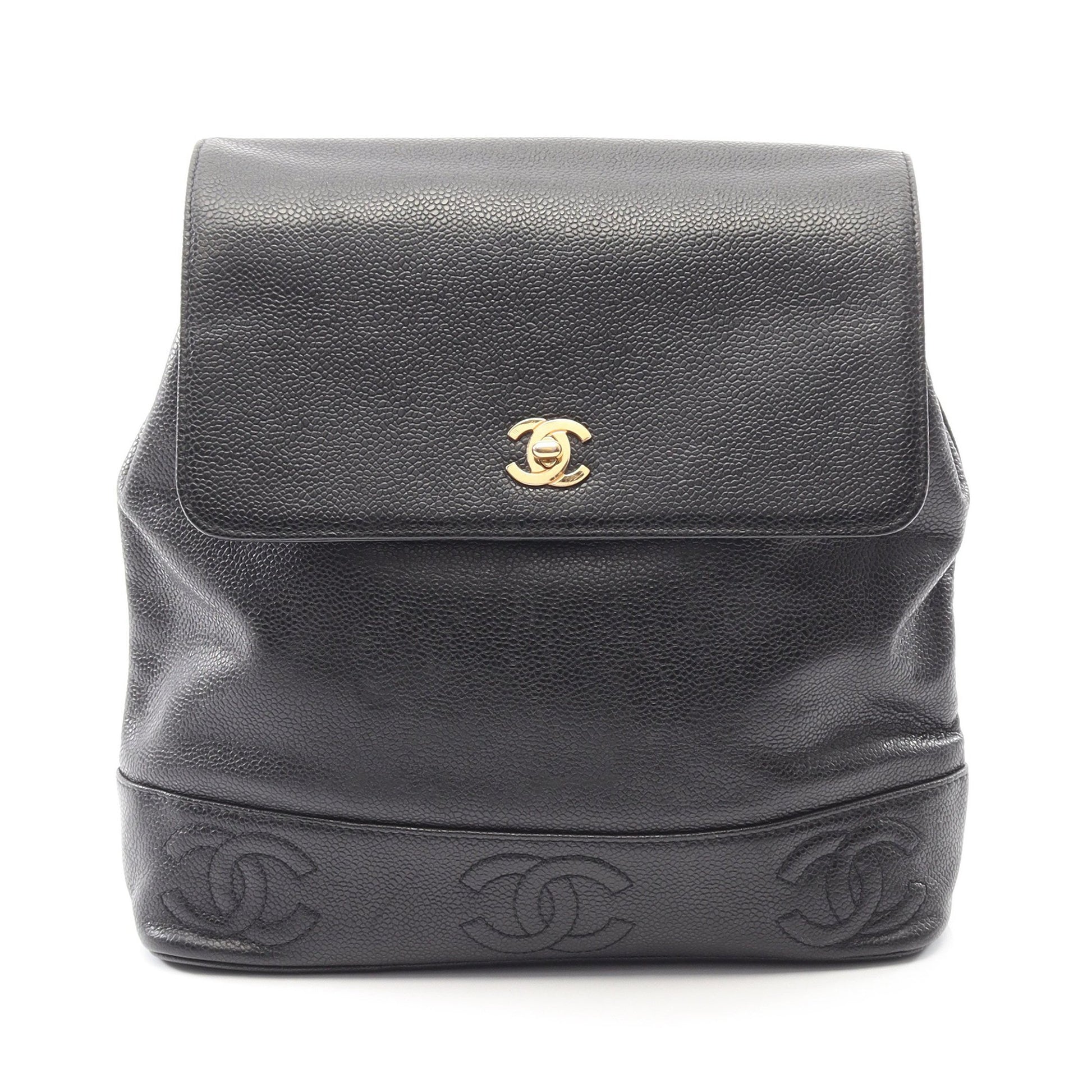 トリプルココマーク バックパック リュックサック キャビアスキン ブラック ゴールド金具 シャネル バッグ CHANEL