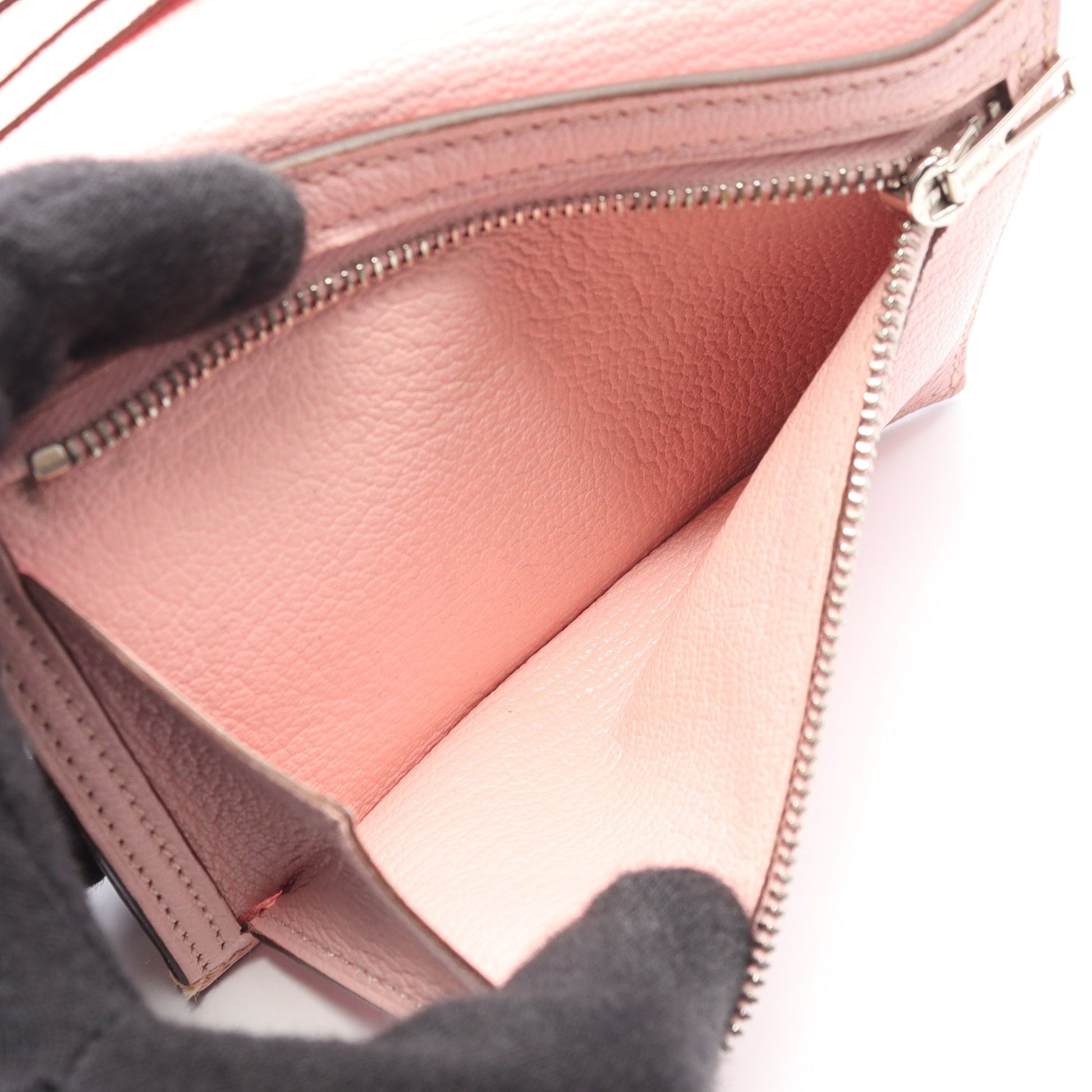 ベアンコンパクト ローズサクラ 二つ折り財布 シェーブル ライトピンク シルバー金具 D刻印 エルメス 財布・小物 HERMES