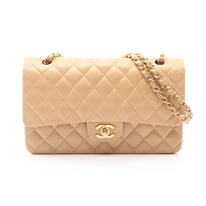 マトラッセ Wフラップ Wチェーンショルダーバッグ ラムスキン ベージュ ゴールド金具 シャネル バッグ CHANEL