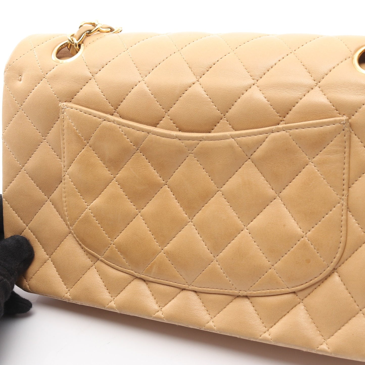 マトラッセ Wフラップ Wチェーンショルダーバッグ ラムスキン ベージュ ゴールド金具 シャネル バッグ CHANEL