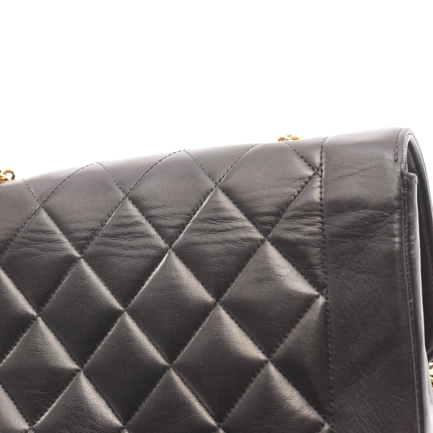 マトラッセ ダイアナフラップ チェーンショルダーバッグ ラムスキン ブラック ゴールド金具 シャネル バッグ CHANEL