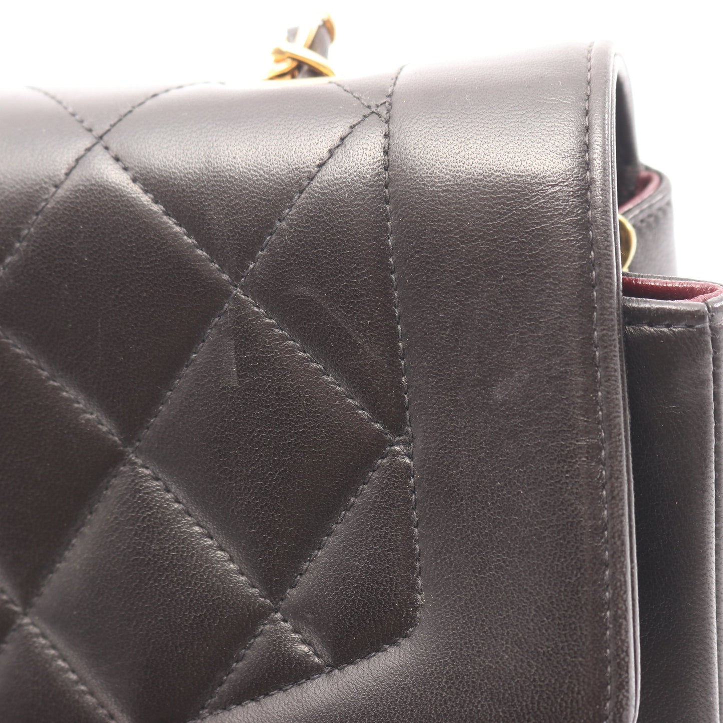 マトラッセ ダイアナフラップ チェーンショルダーバッグ ラムスキン ブラック ゴールド金具 シャネル バッグ CHANEL