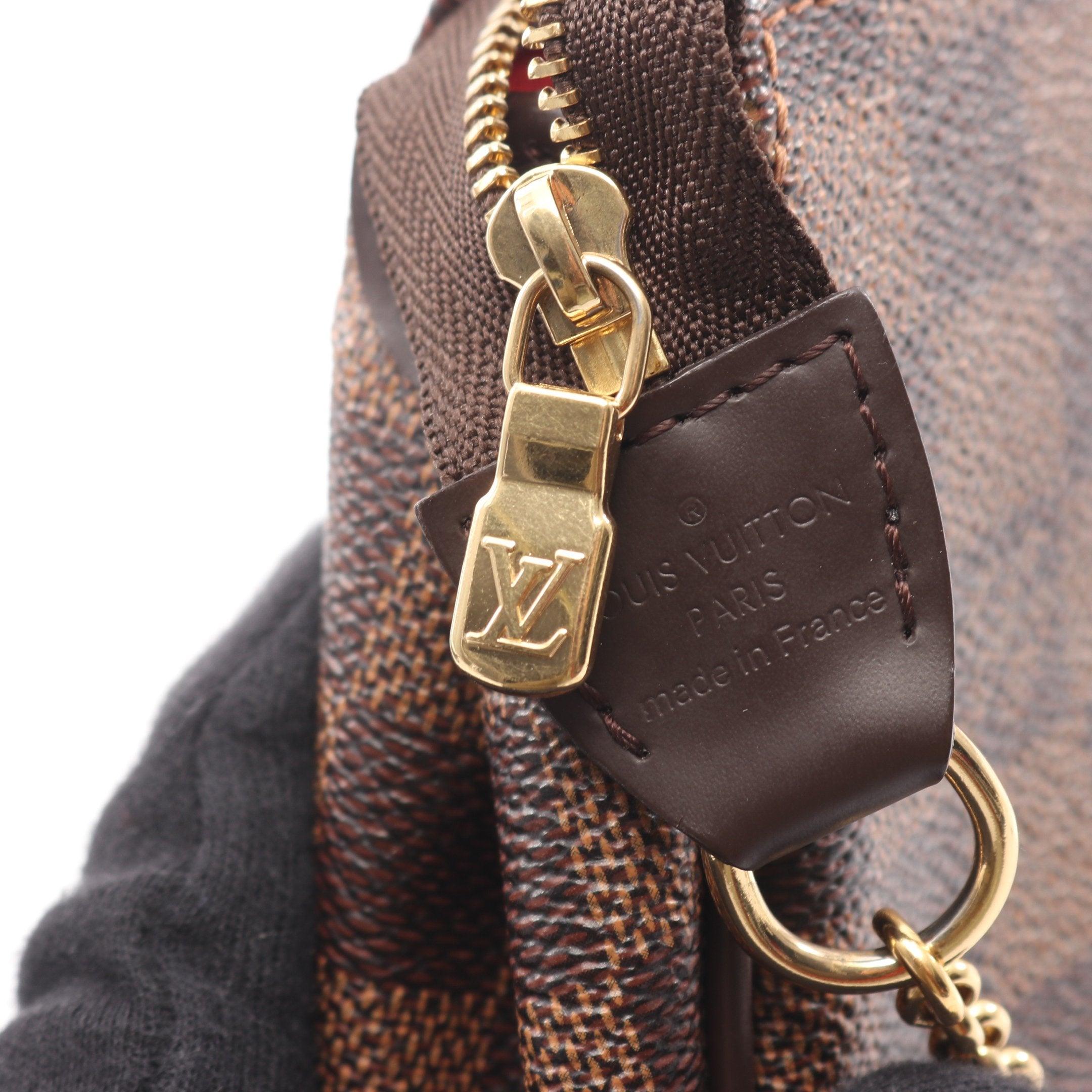 エヴァ ダミエエベヌ チェーンハンドバッグ PVC レザー ブラウン 2WAY