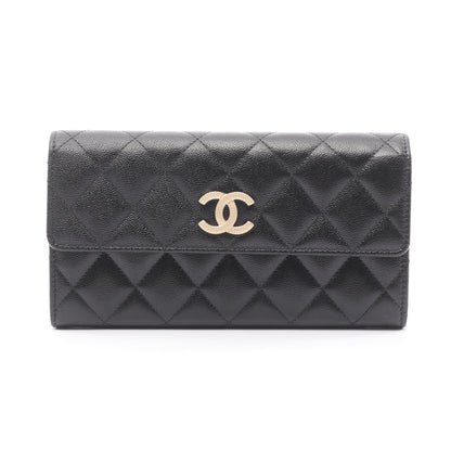 マトラッセ 二つ折り長財布 キャビアスキン ブラック ゴールド金具 シャネル 財布・小物 CHANEL