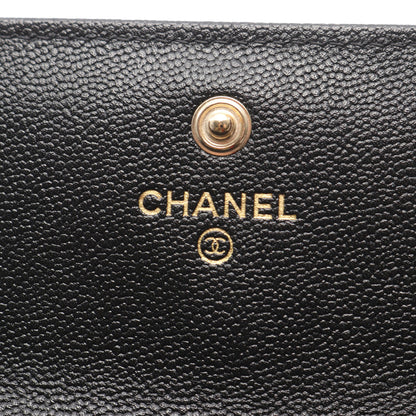 マトラッセ 二つ折り長財布 キャビアスキン ブラック ゴールド金具 シャネル 財布・小物 CHANEL