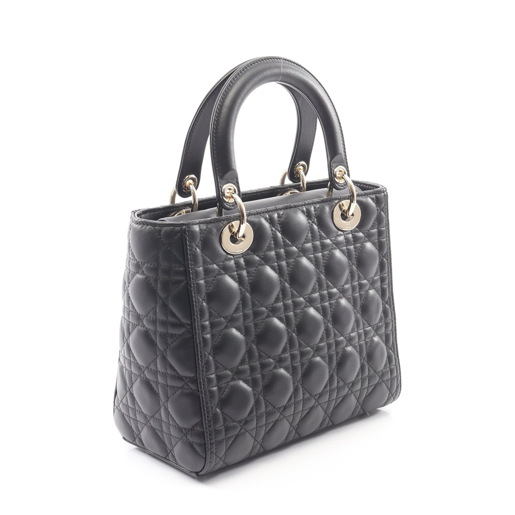 LADY DIOR レディディオール カナージュ ハンドバッグ レザー ブラック 2WAY クリスチャンディオール バッグ Christian Dior