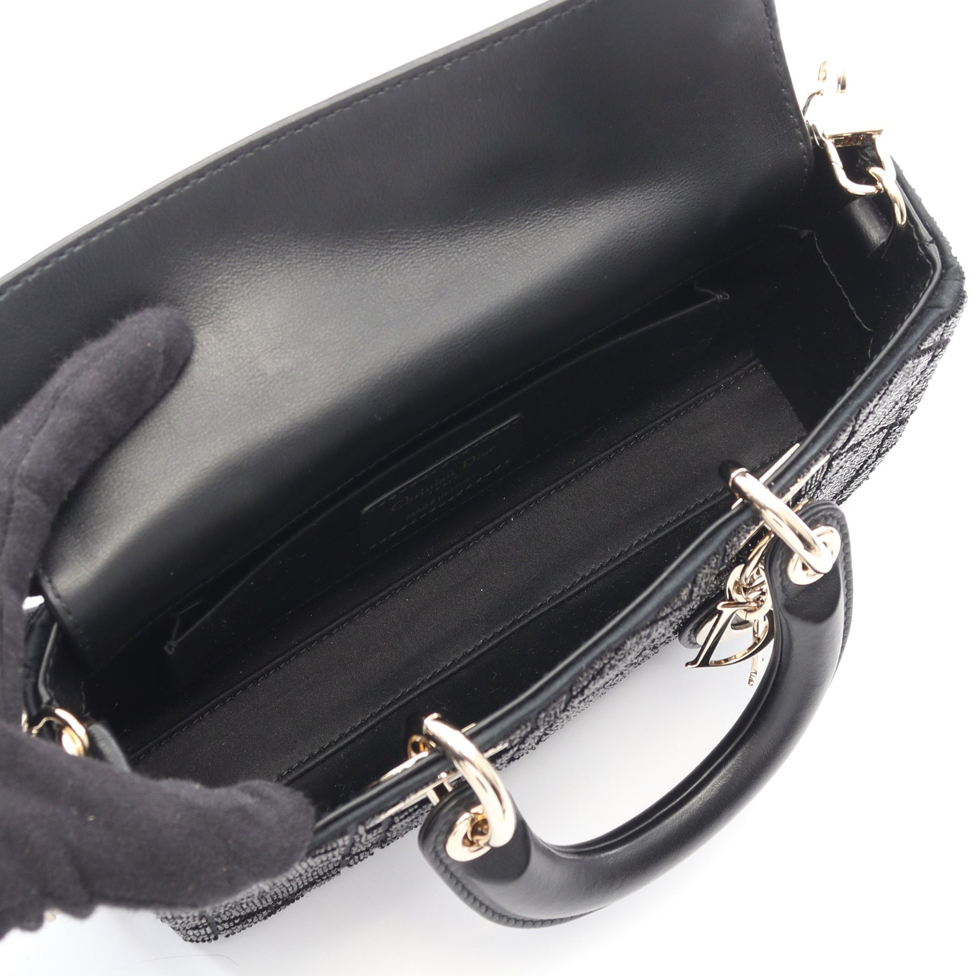 Lady D-Joy スモール ハンドバッグ レザー ブラック ビーズ 2WAY クリスチャンディオール バッグ Christian Dior