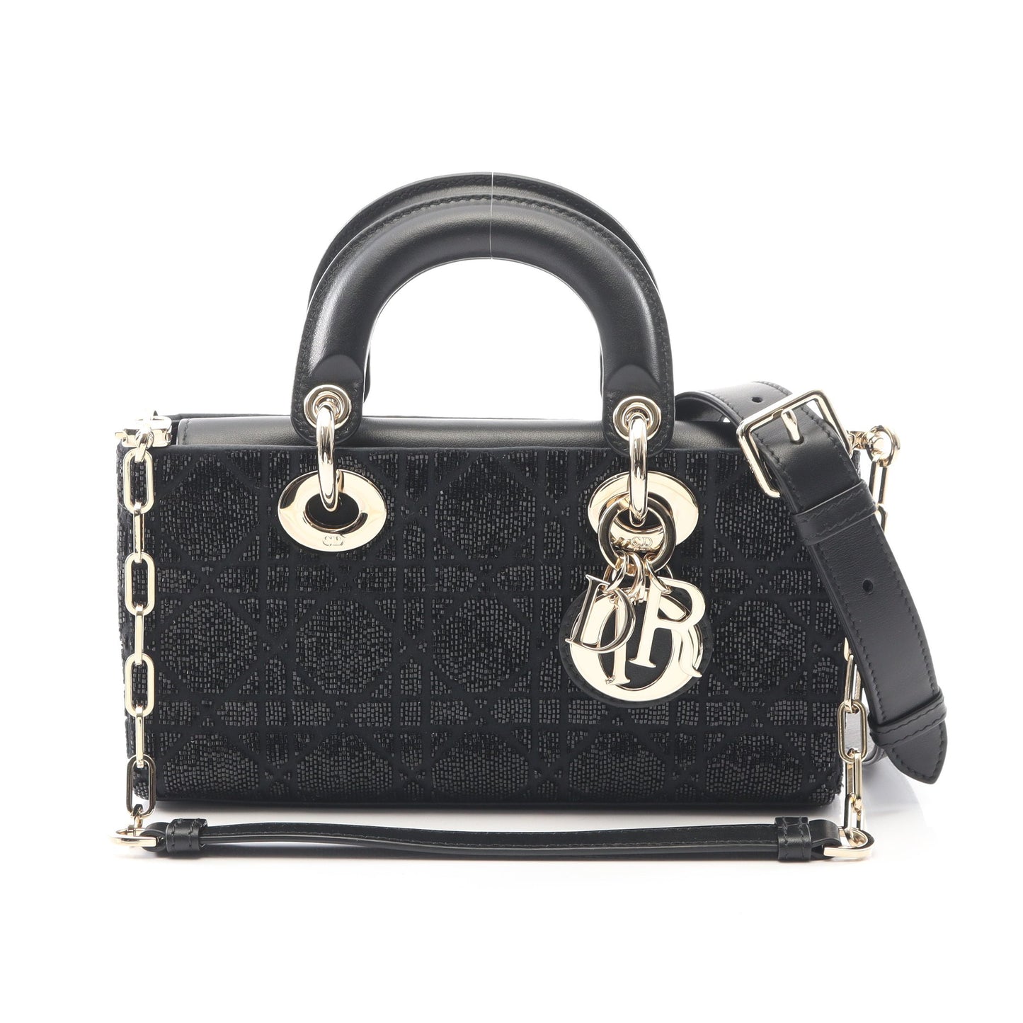 Lady D-Joy スモール ハンドバッグ レザー ブラック ビーズ 2WAY クリスチャンディオール バッグ Christian Dior