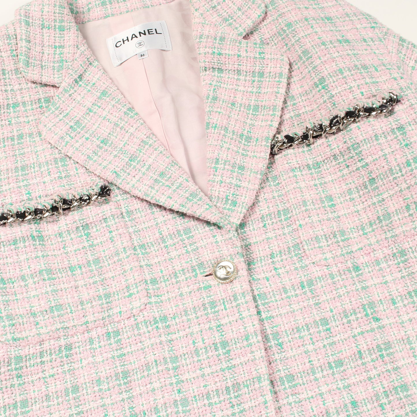 ココマークボタン ツイード ジャケット コットン ライトピンク ライトグリーン シャネル アウター CHANEL