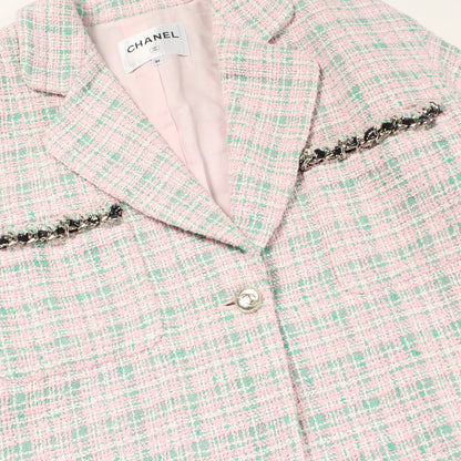 ココマークボタン ツイード ジャケット コットン ライトピンク ライトグリーン シャネル アウター CHANEL
