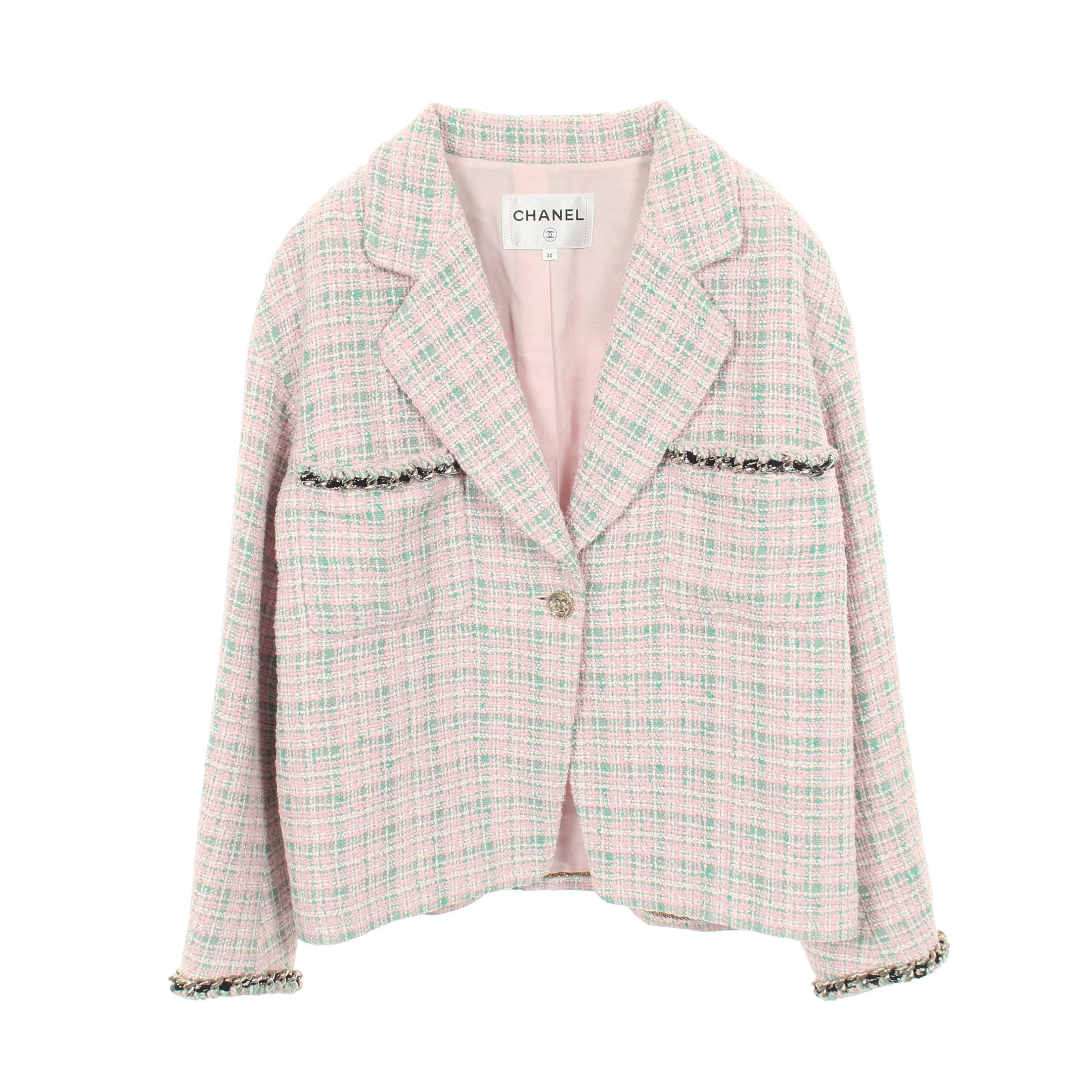 ココマークボタン ツイード ジャケット コットン ライトピンク ライト