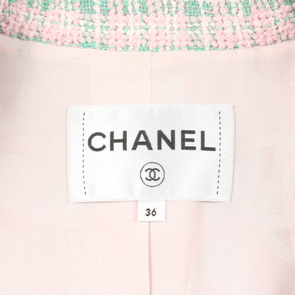 ココマークボタン ツイード ジャケット コットン ライトピンク ライトグリーン シャネル アウター CHANEL