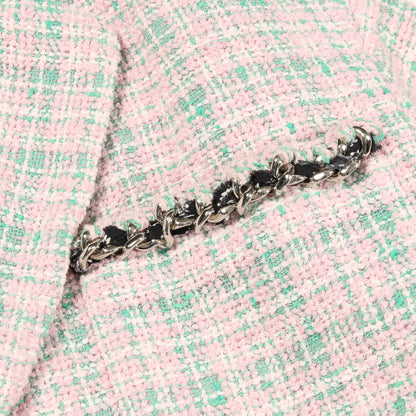 ココマークボタン ツイード ジャケット コットン ライトピンク ライトグリーン シャネル アウター CHANEL