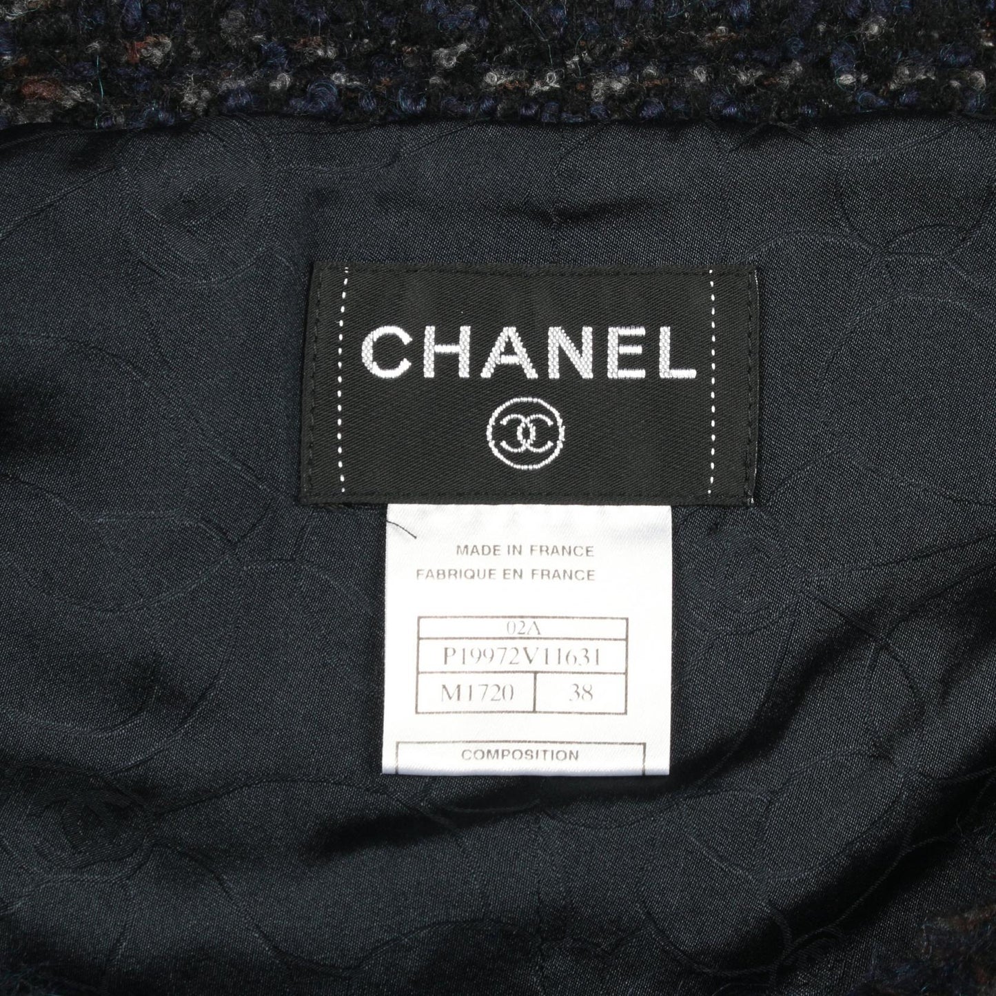 ツイード ノーカラージャケット ウール モヘヤ ネイビー シャネル アウター CHANEL
