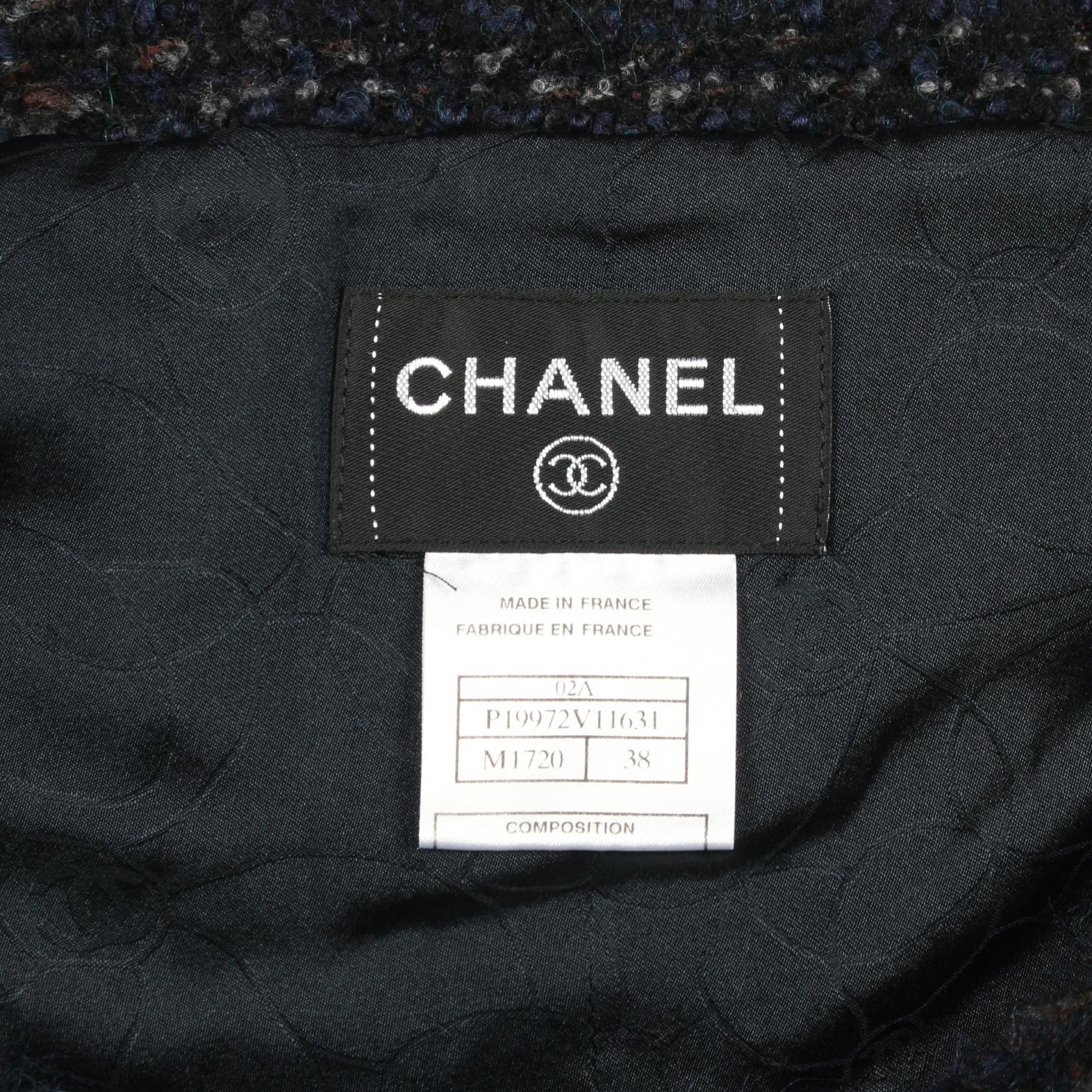 ツイード ノーカラージャケット ウール モヘヤ ネイビー シャネル アウター CHANEL