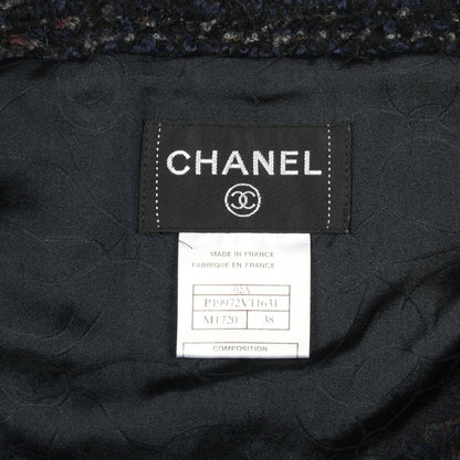 ツイード ノーカラージャケット ウール モヘヤ ネイビー シャネル アウター CHANEL