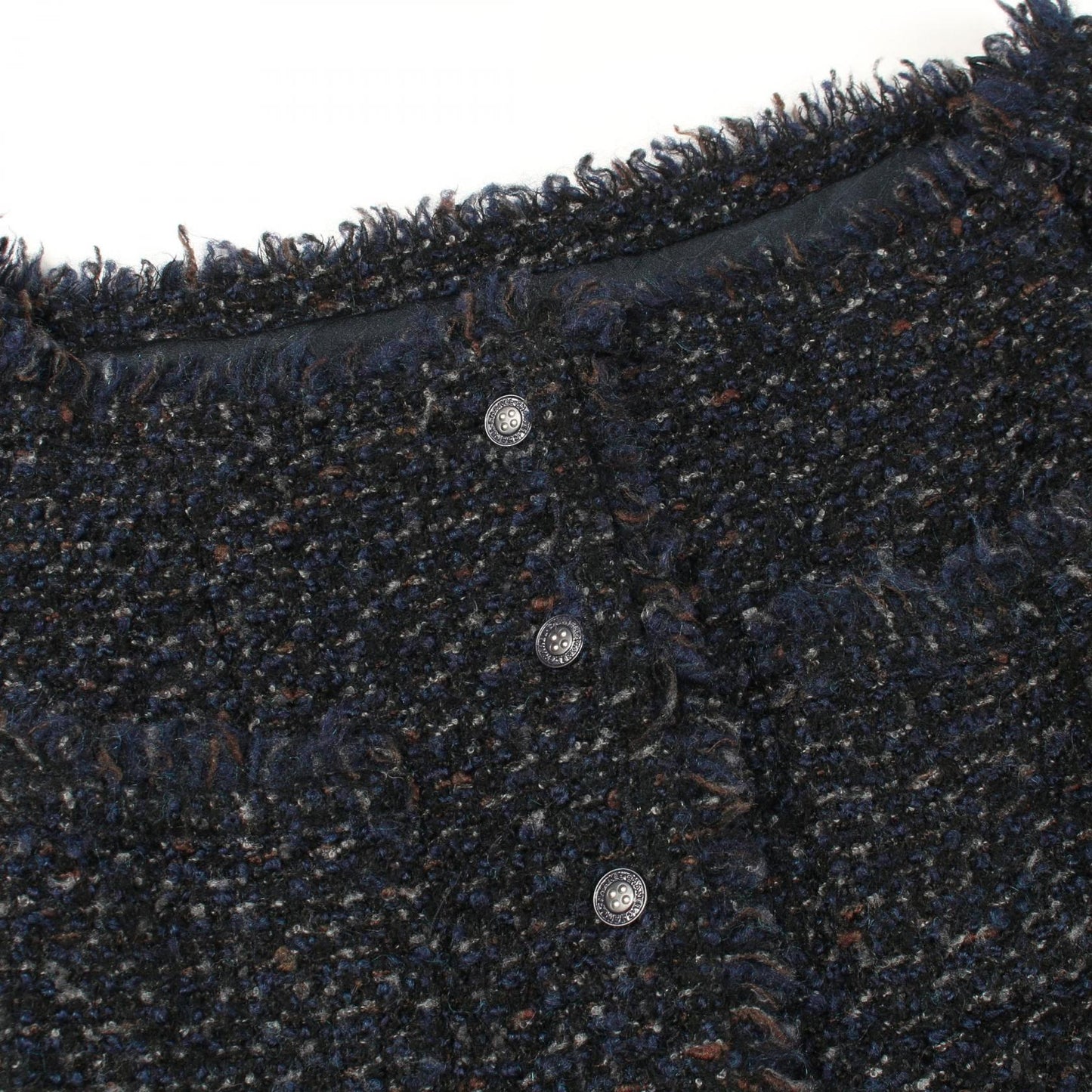 ツイード ノーカラージャケット ウール モヘヤ ネイビー シャネル アウター CHANEL