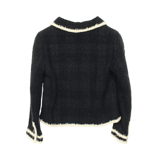 ココマーク グリポアボタン ツイード ジャケット ウール シルク モヘヤ ブラック アイボリー 06A シャネル