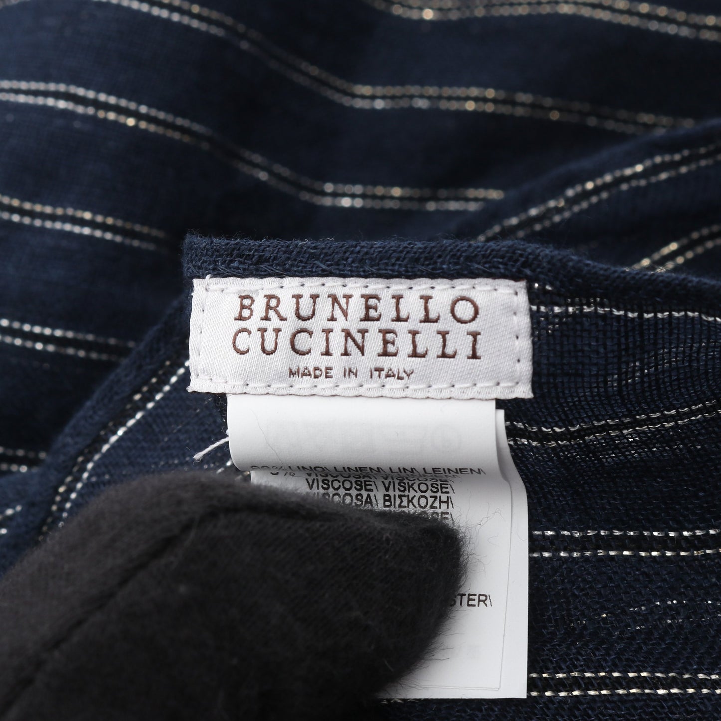 ストライプ ストール ショール リネン ネイビー シルバー ブルネロクチネリ 財布・小物 BRUNELLO CUCINELLI
