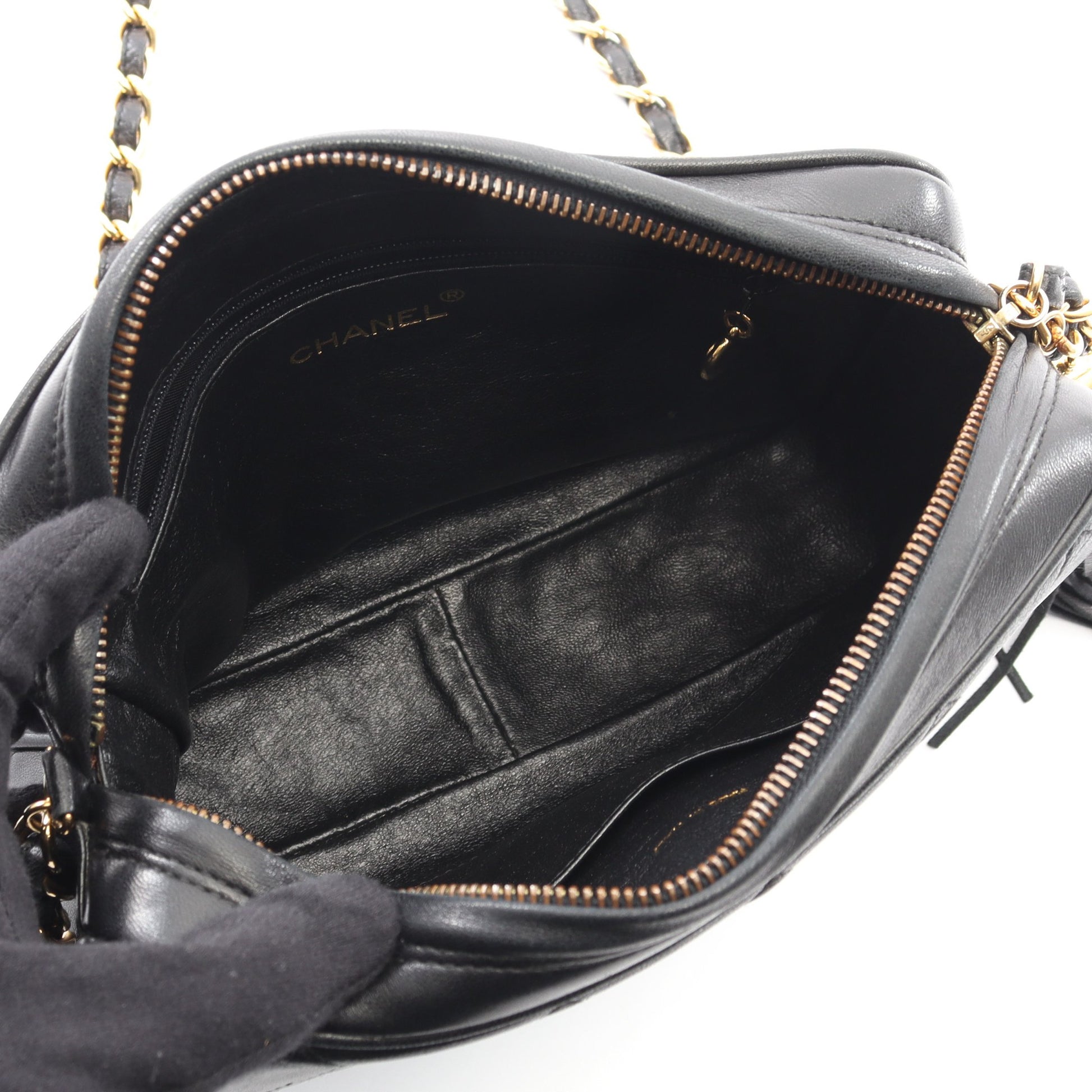 ココマーク ダイヤステッチ チェーンショルダーバッグ ラムスキン ブラック ゴールド金具 シャネル バッグ CHANEL