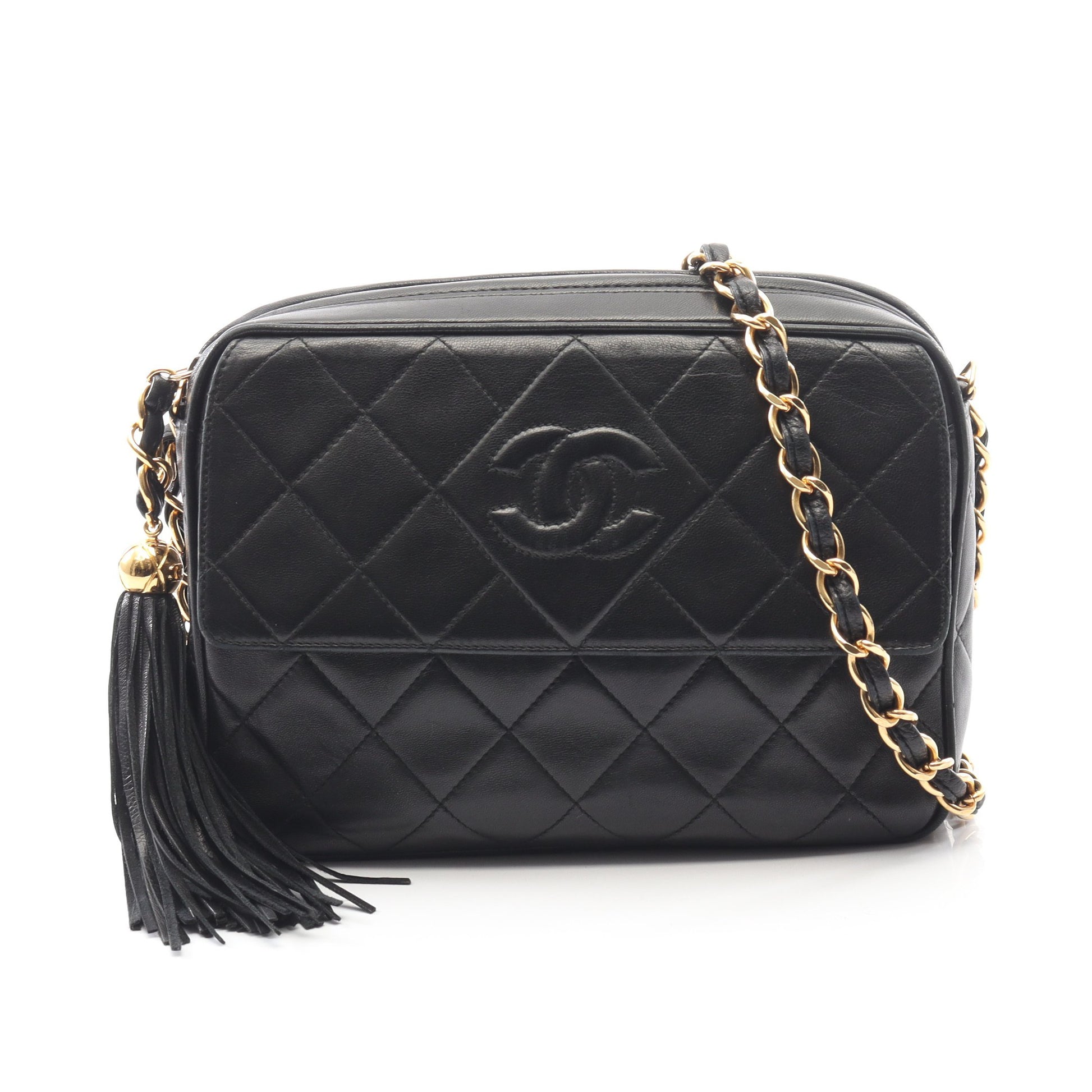 ココマーク ダイヤステッチ チェーンショルダーバッグ ラムスキン ブラック ゴールド金具 シャネル バッグ CHANEL