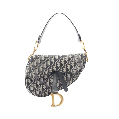 サドルバッグ オブリークジャカード ハンドバッグ キャンバス レザー ベージュ ネイビー クリスチャンディオール バッグ Christian Dior
