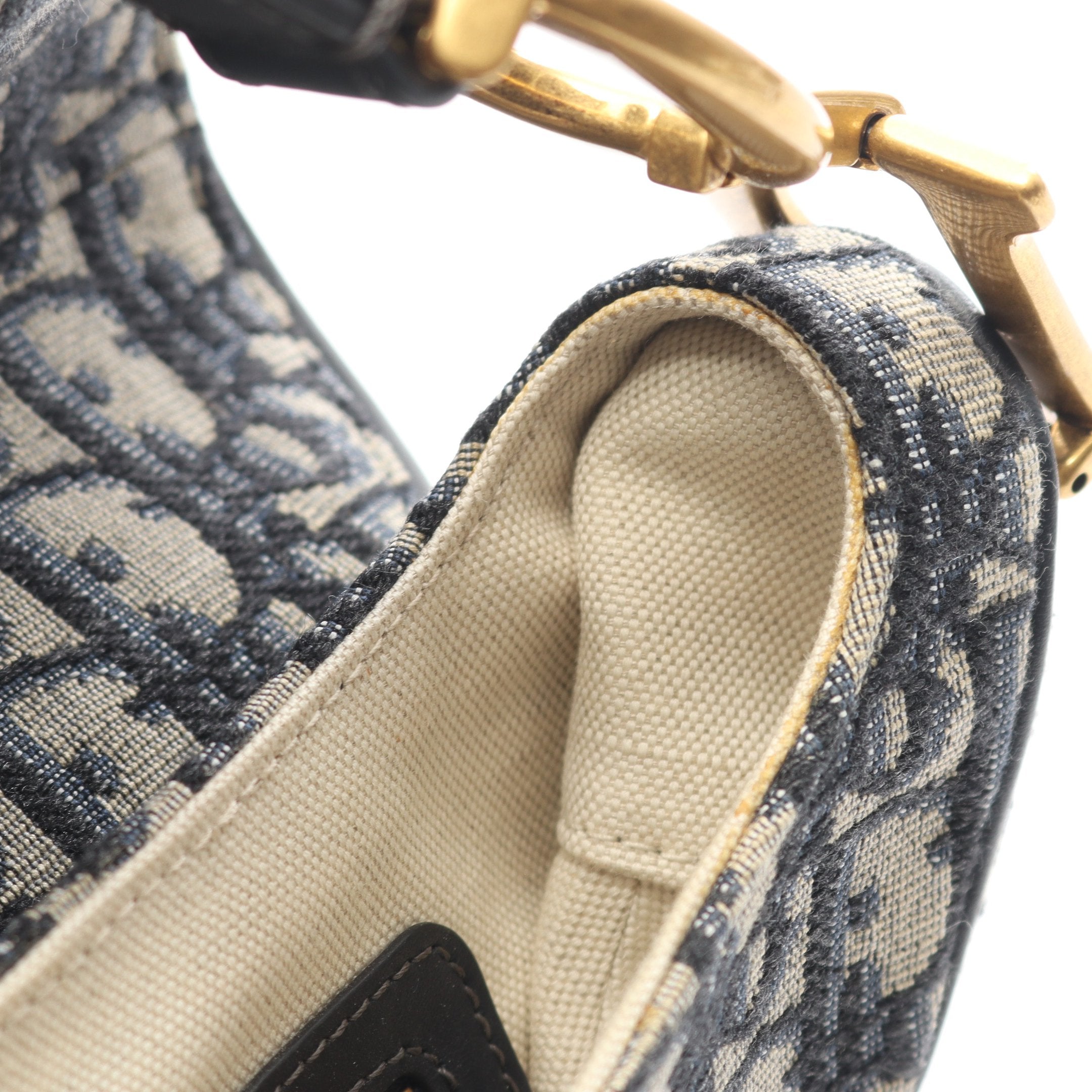 サドルバッグ オブリークジャカード ハンドバッグ キャンバス レザー