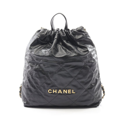 シャネル 22 ラージ バックパック リュックサック レザー ブラック ゴールド金具 シャネル バッグ CHANEL