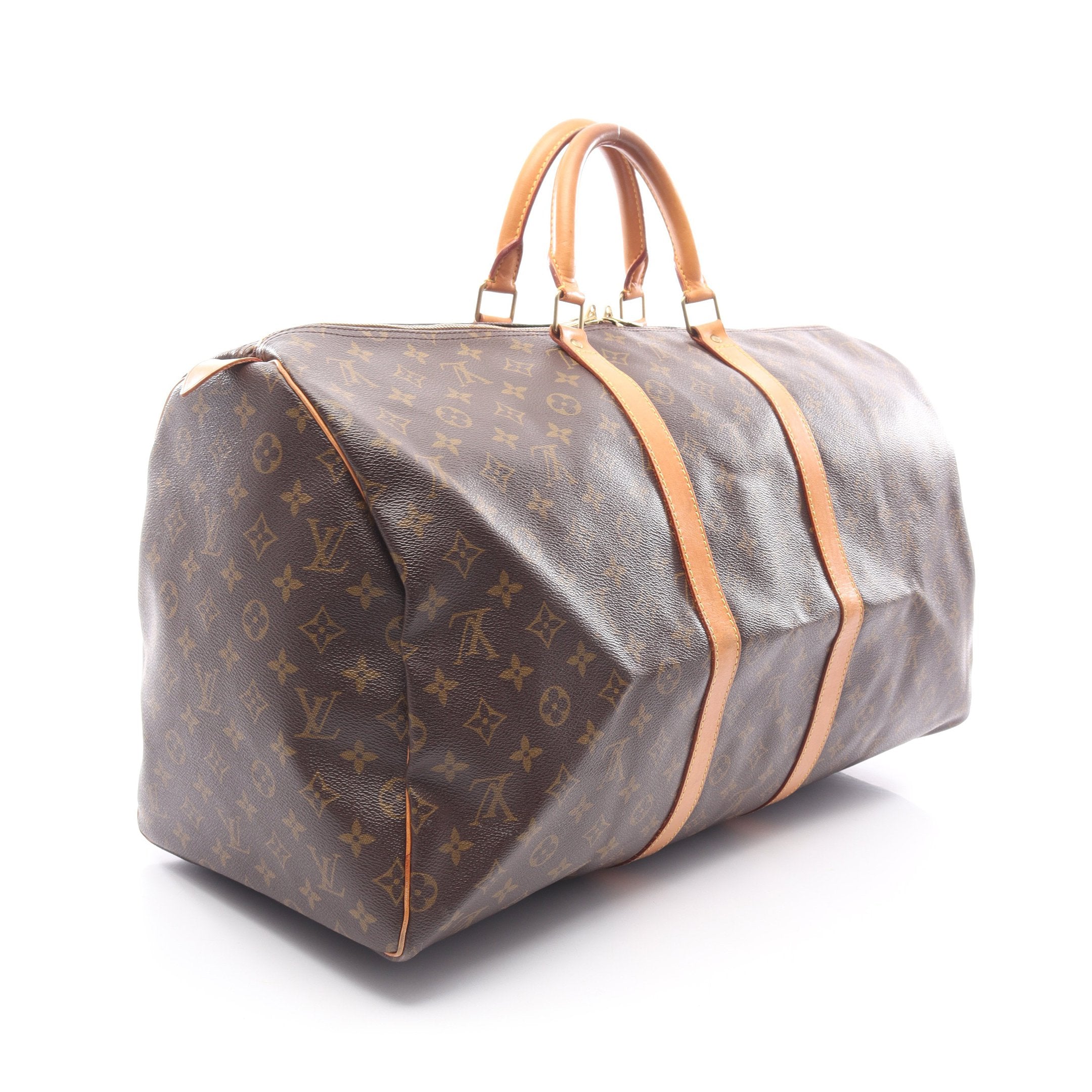 キーポル55 モノグラム ボストンバッグ PVC レザー ブラウン ルイ