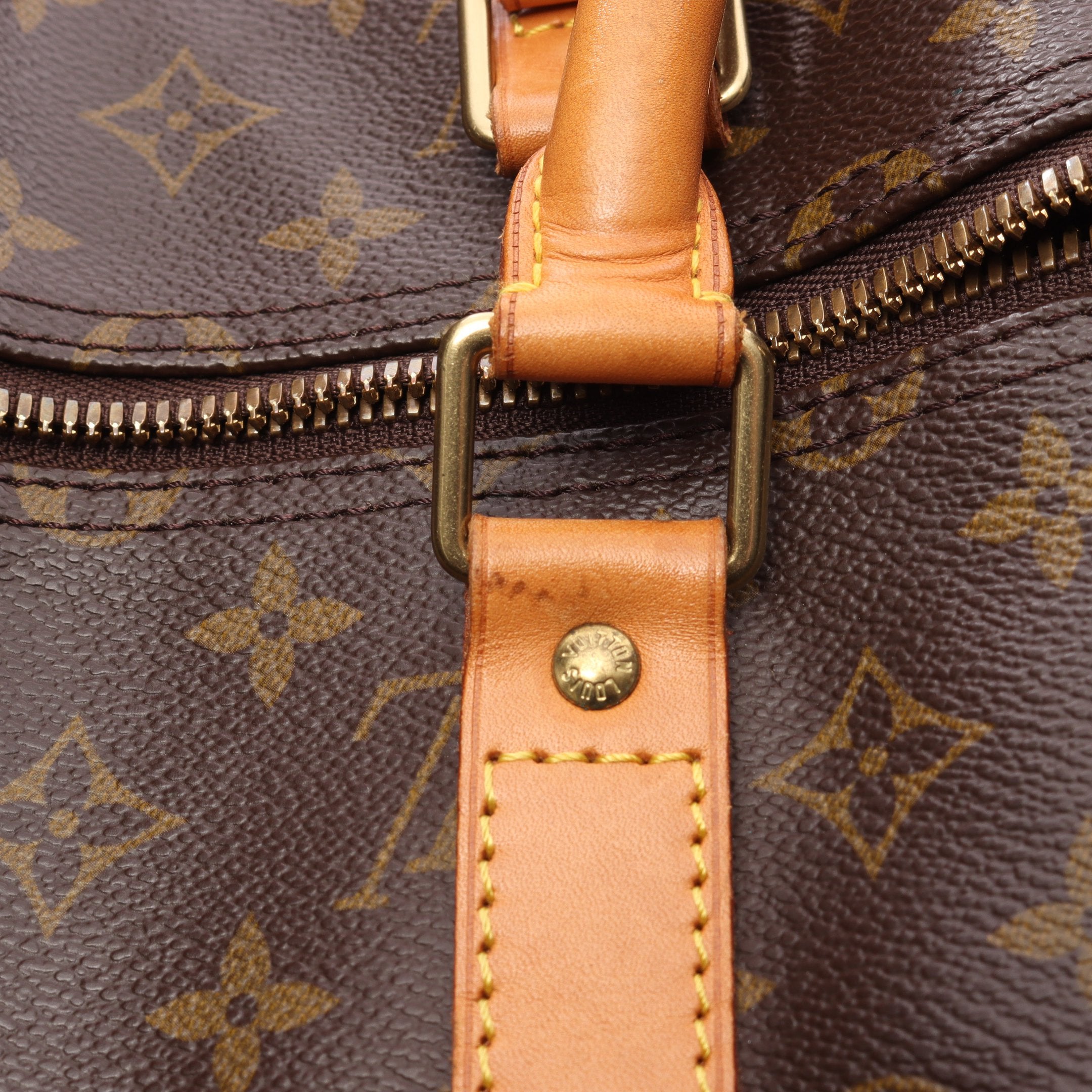 キーポル55 モノグラム ボストンバッグ PVC レザー ブラウン ルイ