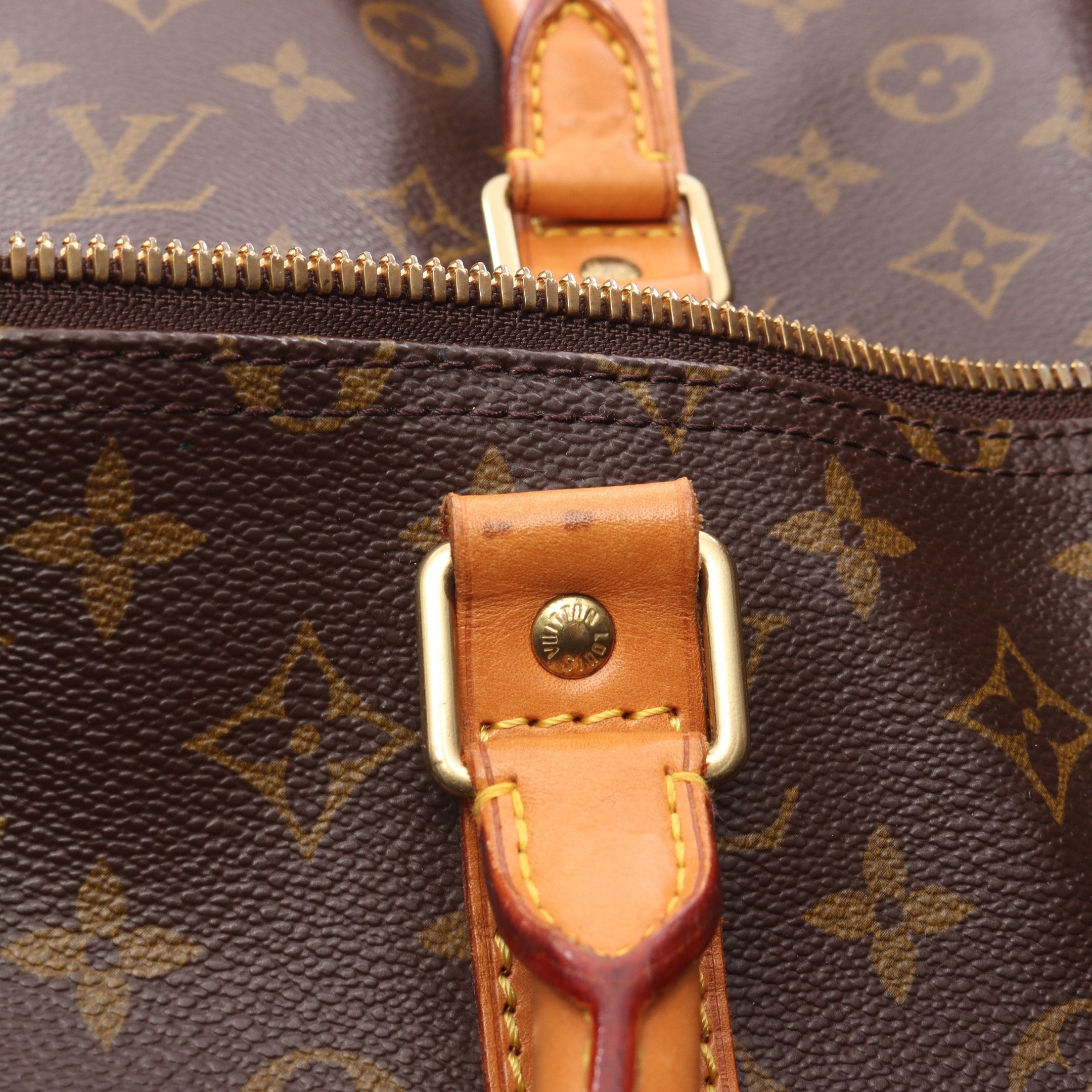 キーポル55 モノグラム ボストンバッグ PVC レザー ブラウン ルイ