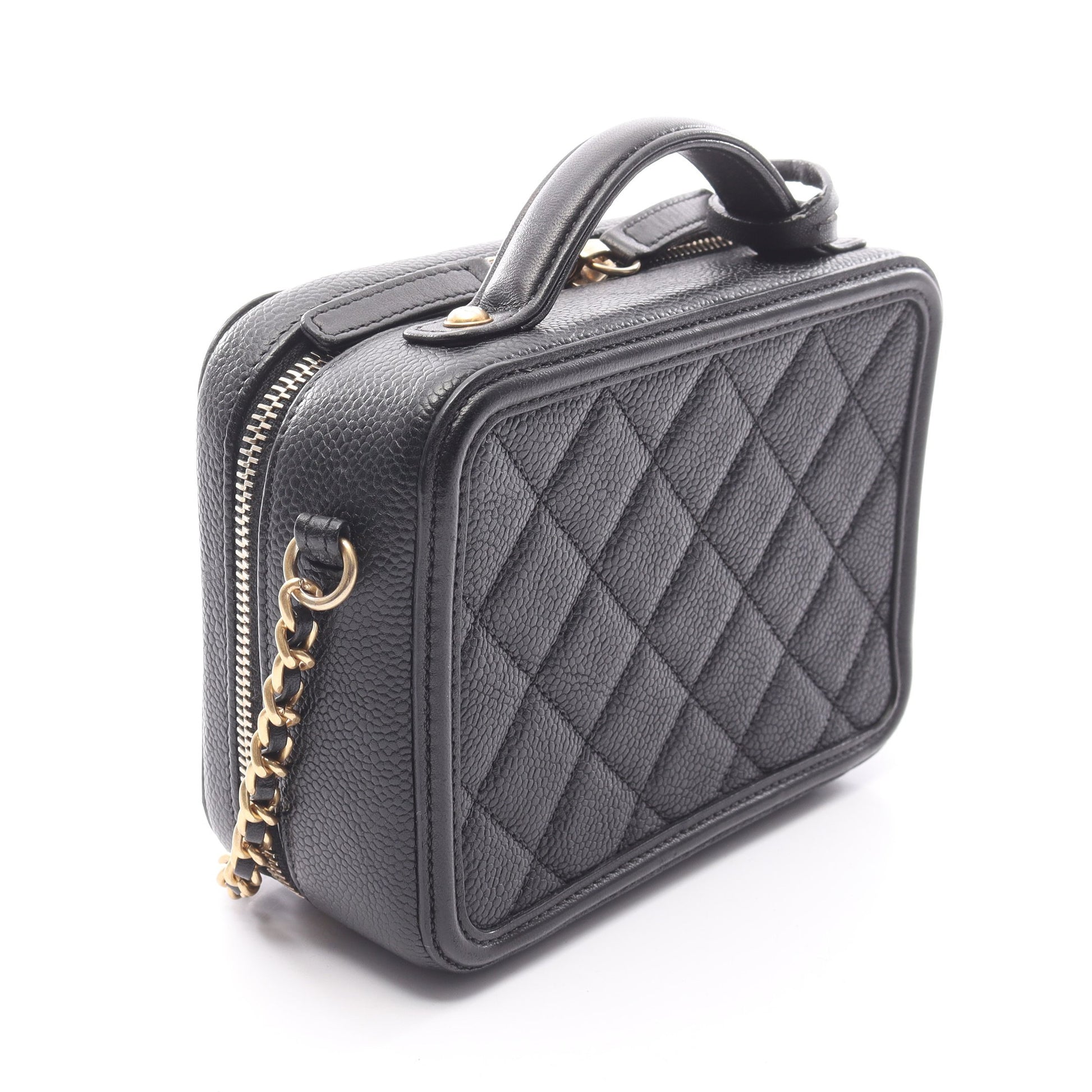 CCフィグリー スモール バニティバッグ チェーンショルダーバッグ キャビアスキン ブラック ゴールド金具 2WAY シャネル バッグ CHANEL