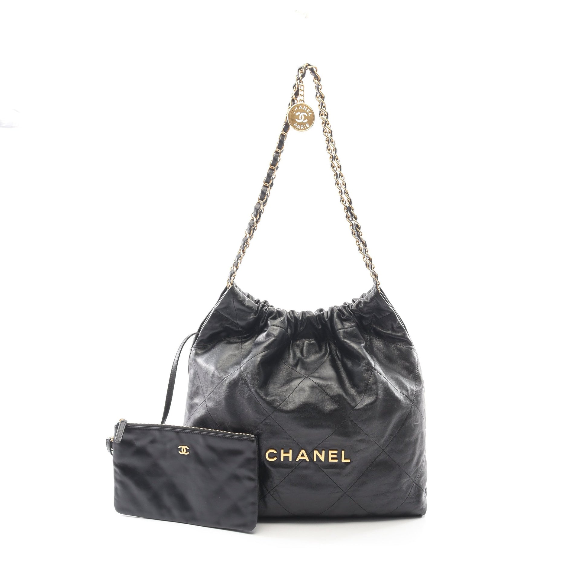 マトラッセ シャネル22 スモール チェーンショルダーバッグ レザー ブラック ゴールド金具 シャネル バッグ CHANEL
