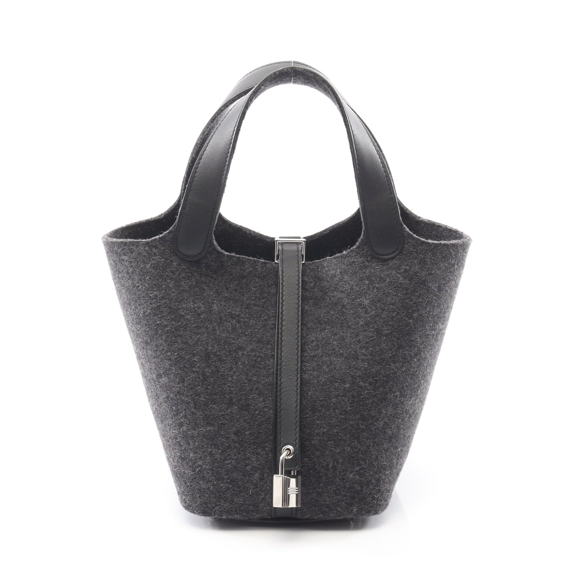 ピコタンロックPM ハンドバッグ フェルト ヴォースイフト ダークグレー ブラック シルバー金具 Z刻印 エルメス バッグ HERMES