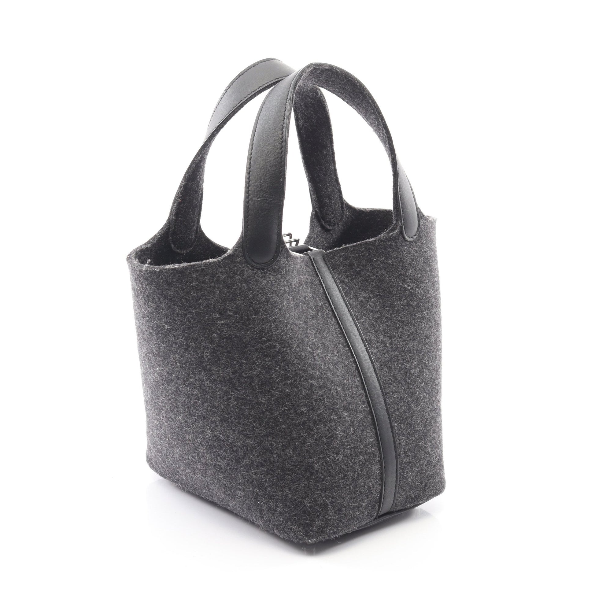 ピコタンロックPM ハンドバッグ フェルト ヴォースイフト ダークグレー ブラック シルバー金具 Z刻印 エルメス バッグ HERMES