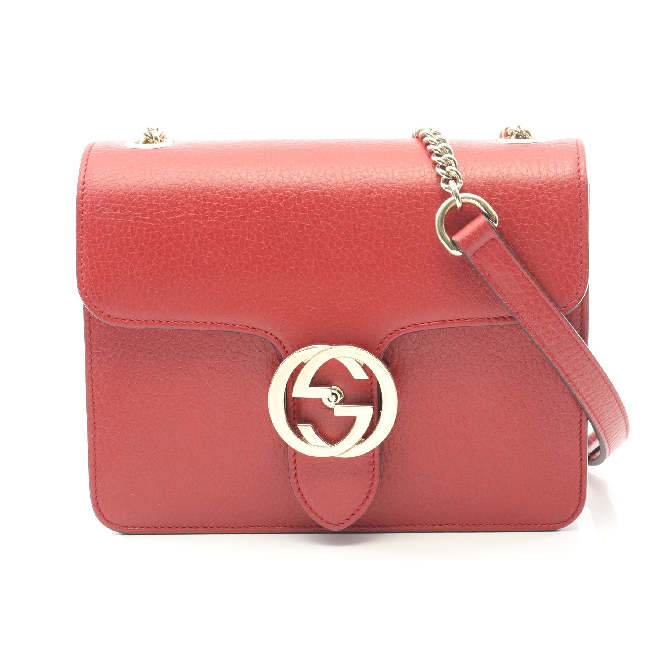 インターロッキングG チェーンショルダーバッグ レザー レッド グッチ