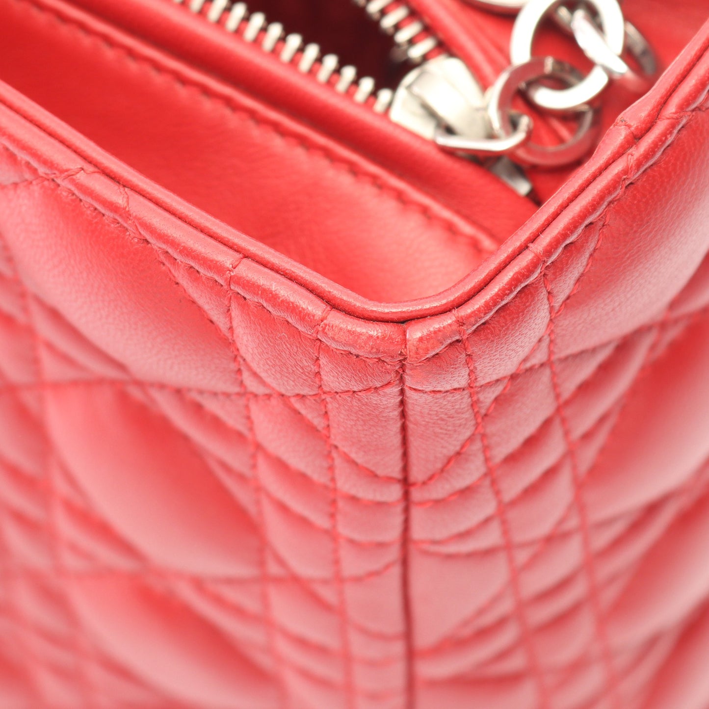 レディディオール ラージ カナージュ ハンドバッグ レザー レッド 2WAY クリスチャンディオール バッグ Christian Dior