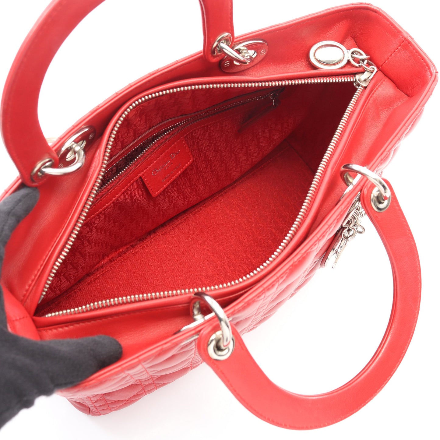 レディディオール ラージ カナージュ ハンドバッグ レザー レッド 2WAY クリスチャンディオール バッグ Christian Dior
