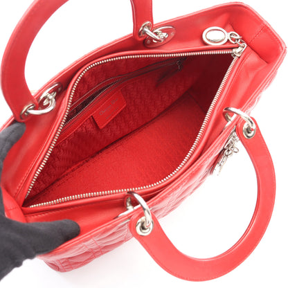レディディオール ラージ カナージュ ハンドバッグ レザー レッド 2WAY クリスチャンディオール バッグ Christian Dior