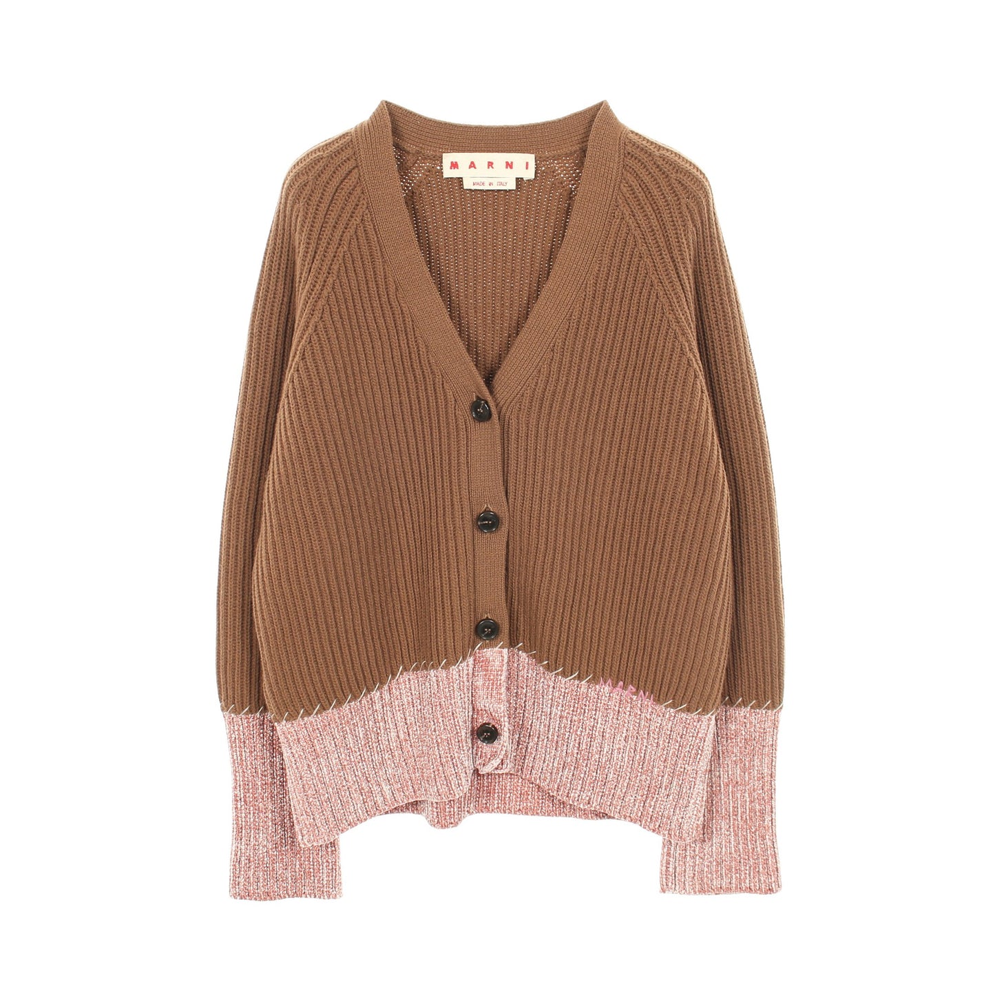 カーディガン Vネック ウール ブラウン ピンク マルニ トップス MARNI