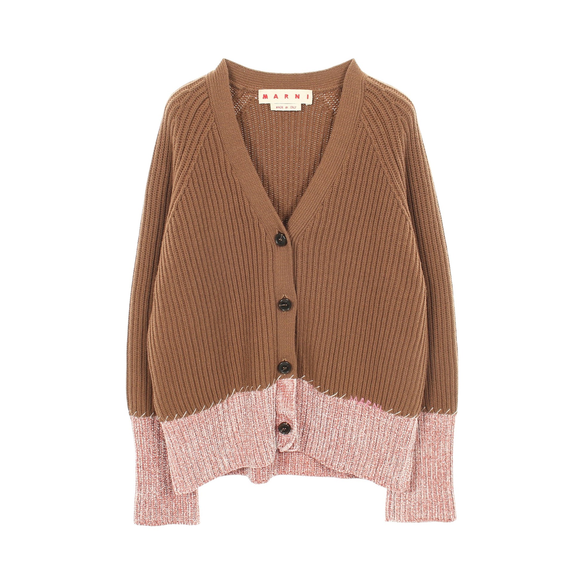 カーディガン Vネック ウール ブラウン ピンク マルニ トップス MARNI