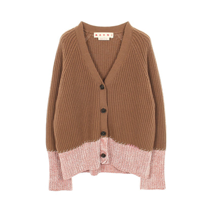 カーディガン Vネック ウール ブラウン ピンク マルニ トップス MARNI