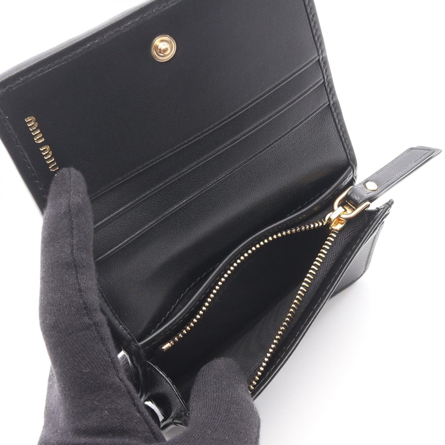 マテラッセ 二つ折り財布 レザー ブラック ミュウミュウ 財布・小物 miu miu