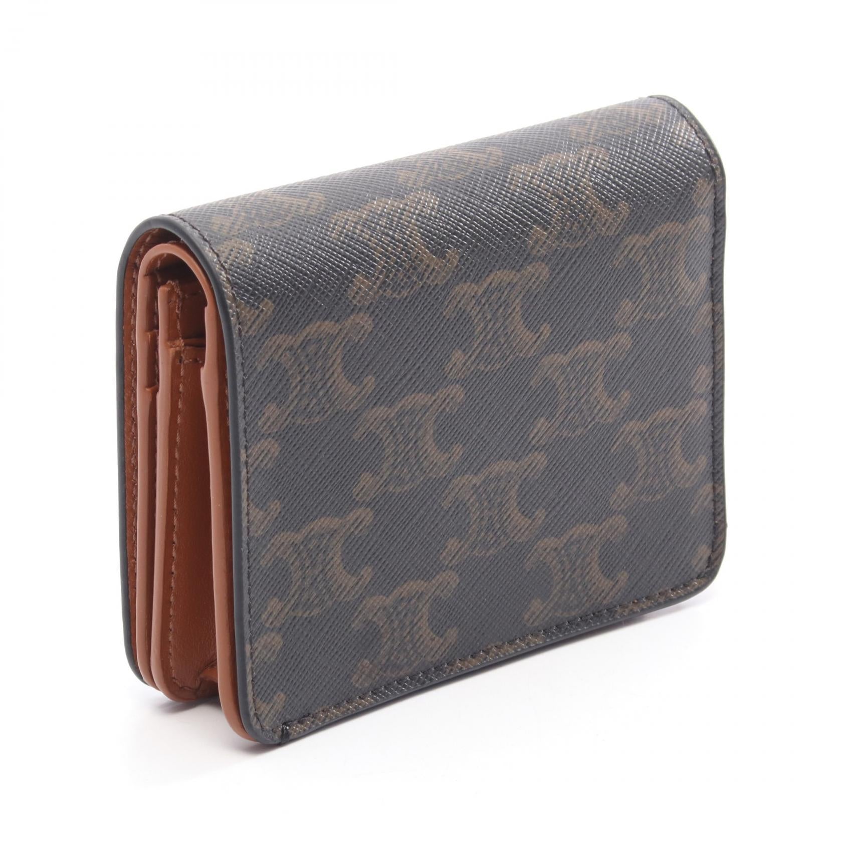 ✨ CELINE 正規品折り財布 トリオンフ PVC レザー CELINE セリーヌ トリオンフ 二つ折りコンパクト 折り財布 PVC×レザー