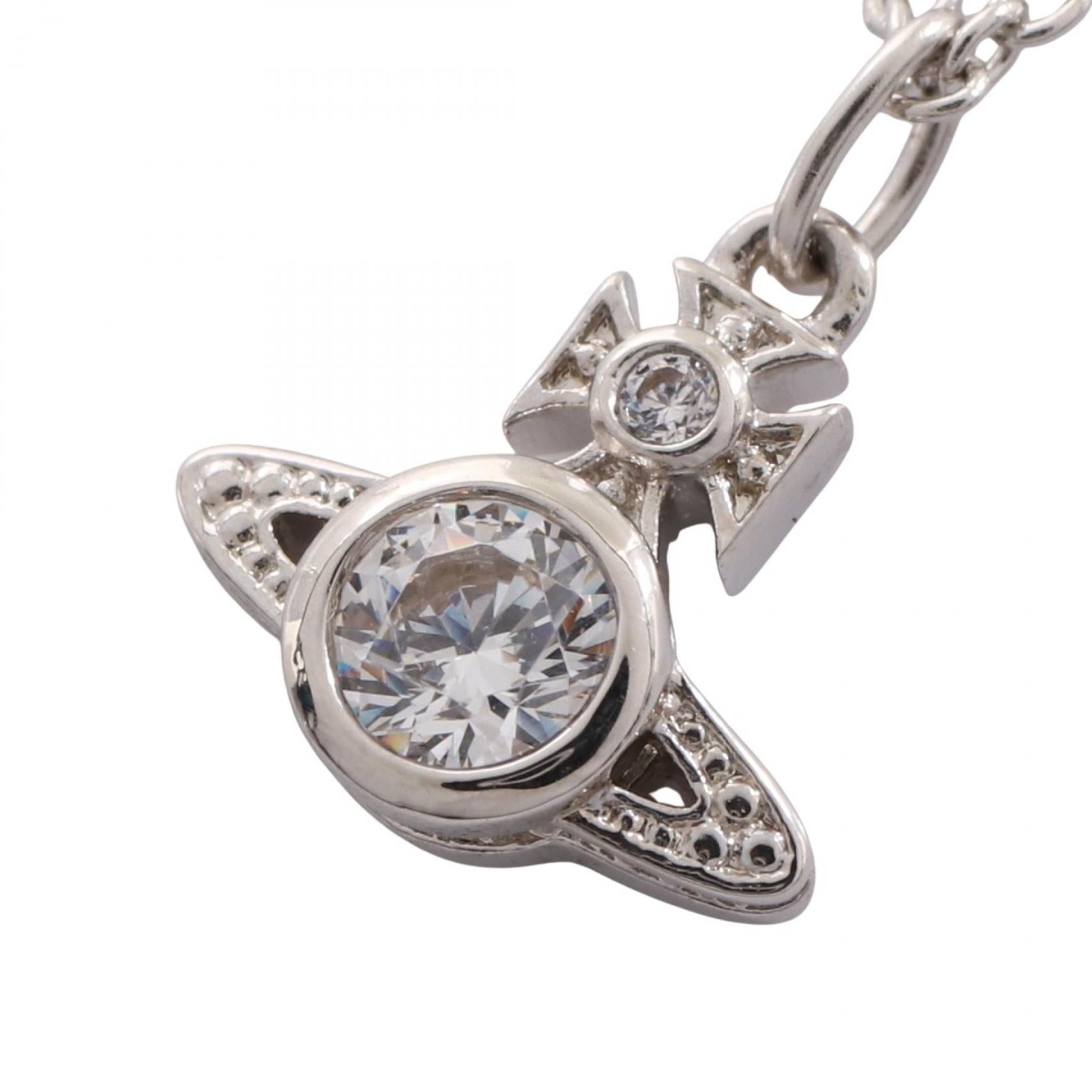 オーブ ネックレス ステンレススチール ラインストーン シルバー