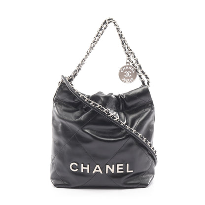 CHANEL 22 ミニ チェーンショルダーバッグ レザー ブラック シルバー金具 2WAY シャネル バッグ CHANEL