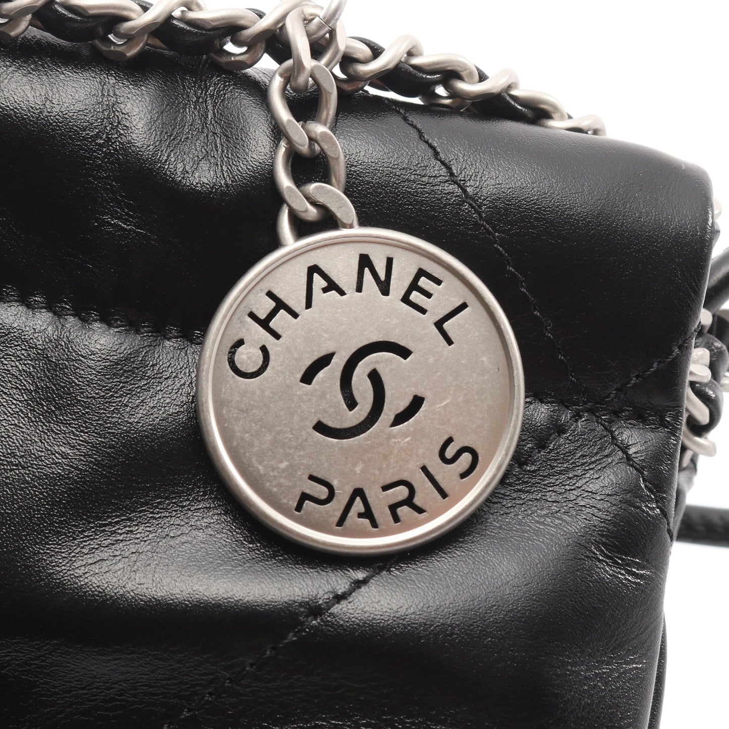 CHANEL 22 ミニ チェーンショルダーバッグ レザー ブラック シルバー金具 2WAY シャネル バッグ CHANEL