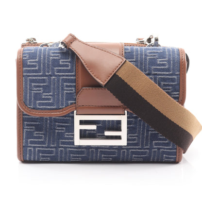 ダブルバゲット ズッカ ショルダーバッグ キャンバス レザー ネイビー ブラウン フェンディ バッグ FENDI