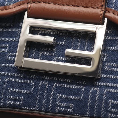 ダブルバゲット ズッカ ショルダーバッグ キャンバス レザー ネイビー ブラウン フェンディ バッグ FENDI