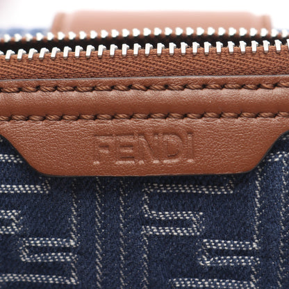ダブルバゲット ズッカ ショルダーバッグ キャンバス レザー ネイビー ブラウン フェンディ バッグ FENDI